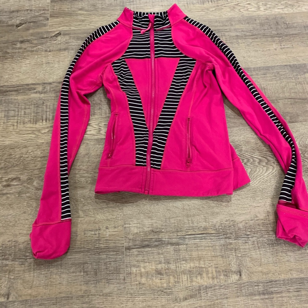 Hot pink athletic jacket.